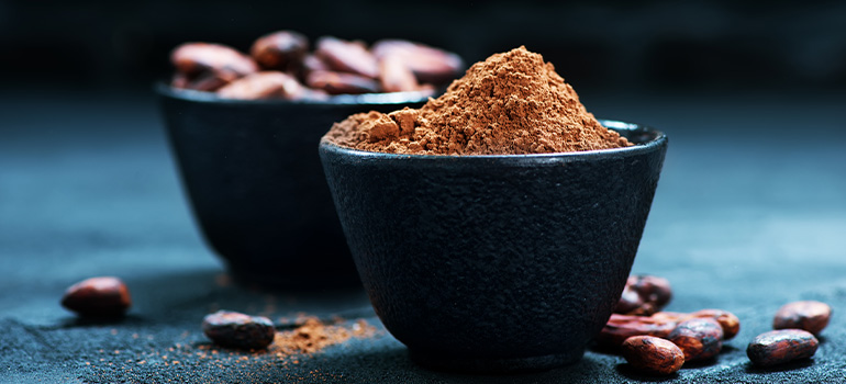 Cocoa powder in a small bowl